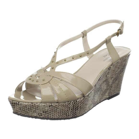 Anne Klein Shoes - AK Anne Klein IFlex Sandal Kathmandu 10 M Beige Patent Leather Platform Wedge